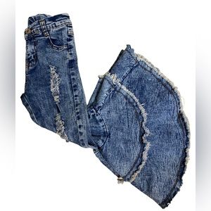 Bell Bottom Denim Blue Jeans Stone Wash Color With Raw Hem Size XL Age 5…